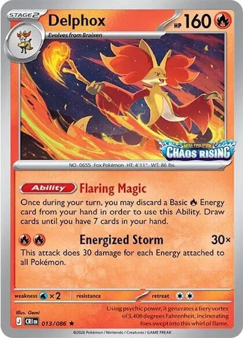 Delphox - 013/086 (Chaos Rising Stamped) — Holofoil